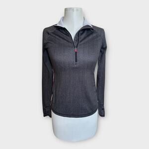 Athleta Womens 1/4 Zip Herringbone Striped Athletic Pullover Gray  Pink sz Small